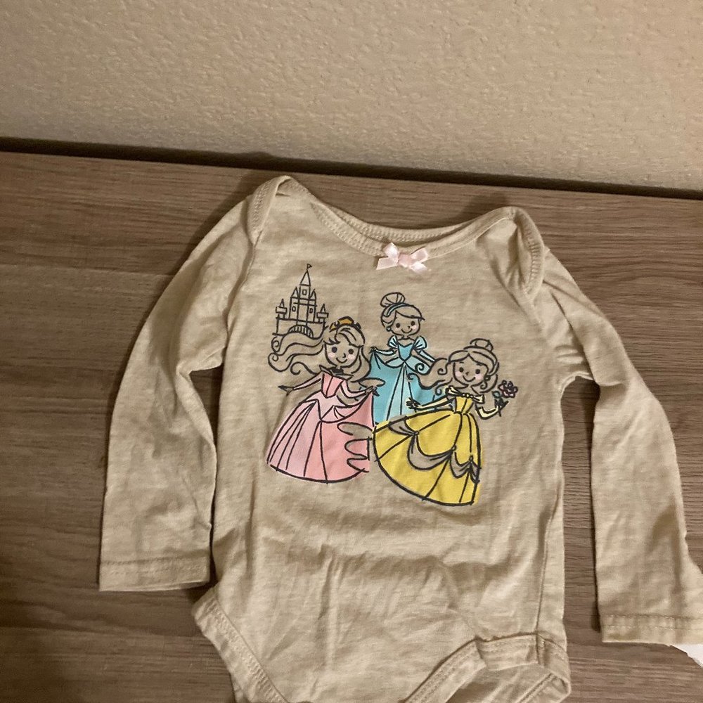 Disney Baby Princess Long Sleeve Bodysuit 18 Months Tan Belle Aurora Cinderella